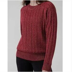 Athleta Crossroads Crew Neck Wool Blend Pullover Sweater Decadent Red Metallic M